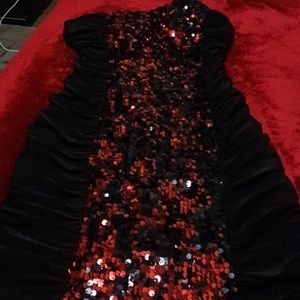 Black with black and red sequin strapless dress